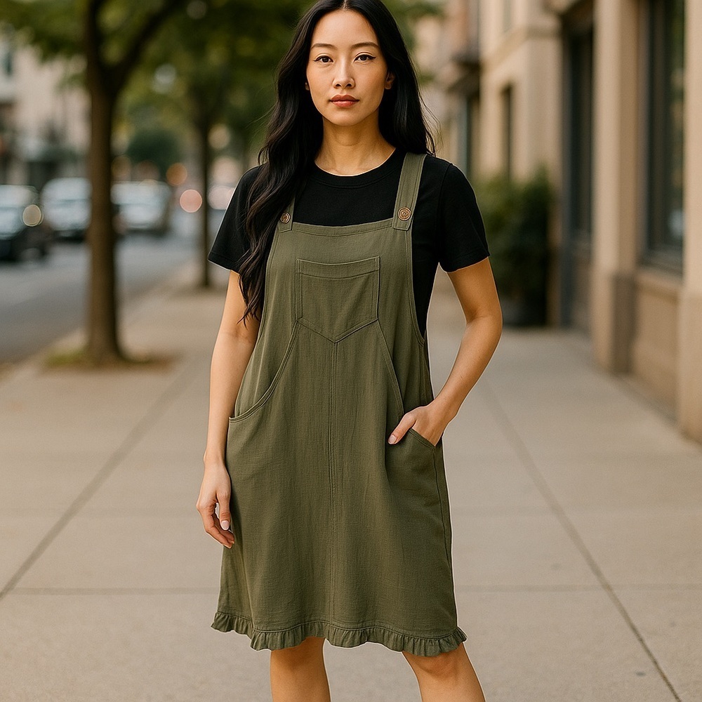 UMGEE 100% Cotton Relaxed Fit Adjustable Straps Overalls Dress W/Pockets
New